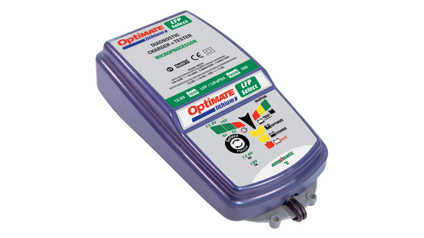 TecMate OptiMate Lithium Select, 12.8V 7.5A Bilbatteri 12 V Batterioplader med pladser