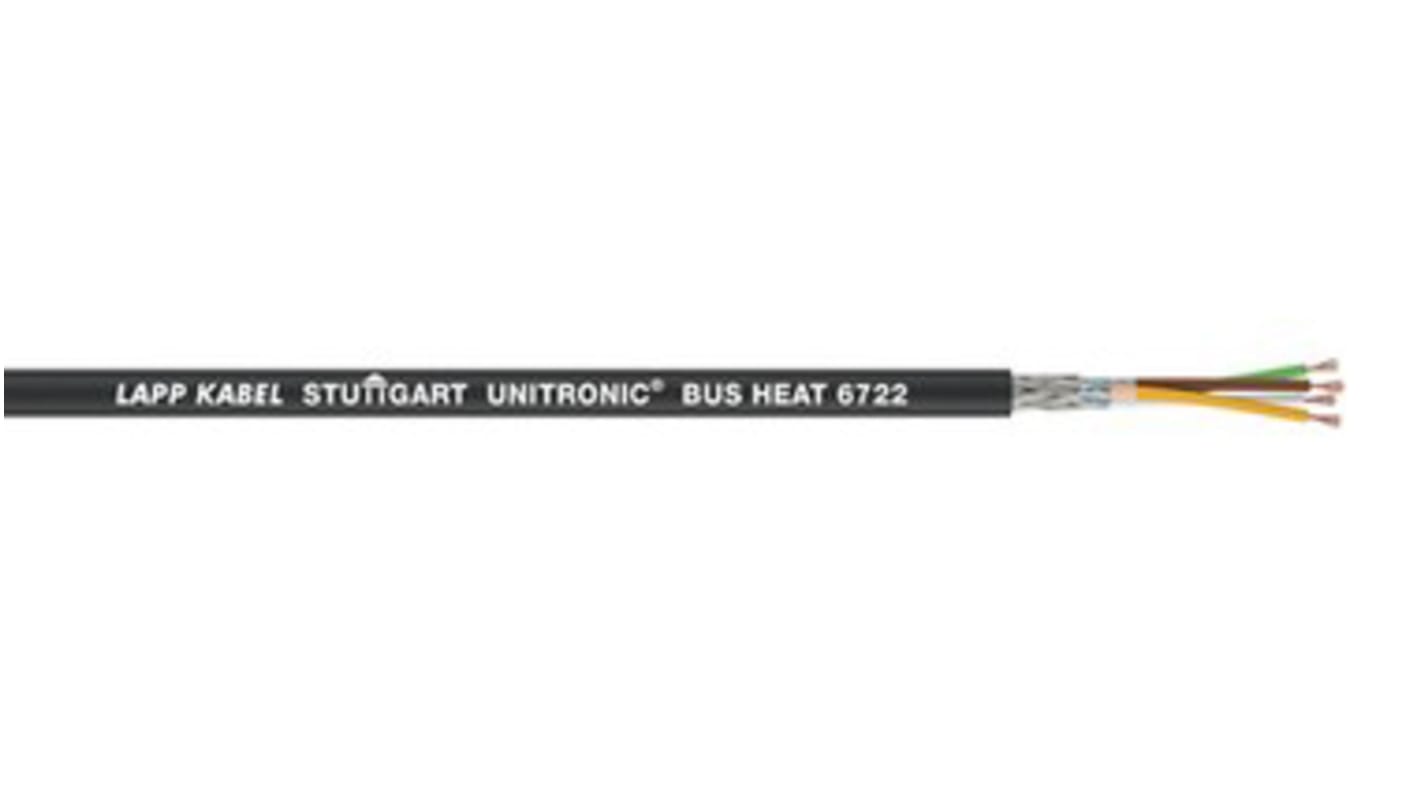 Lapp UNITRONIC BUS HEAT Data Cable, 4 Cores, 0.75 mm², Screened, 100m, Black PUR Sheath, 18 AWG