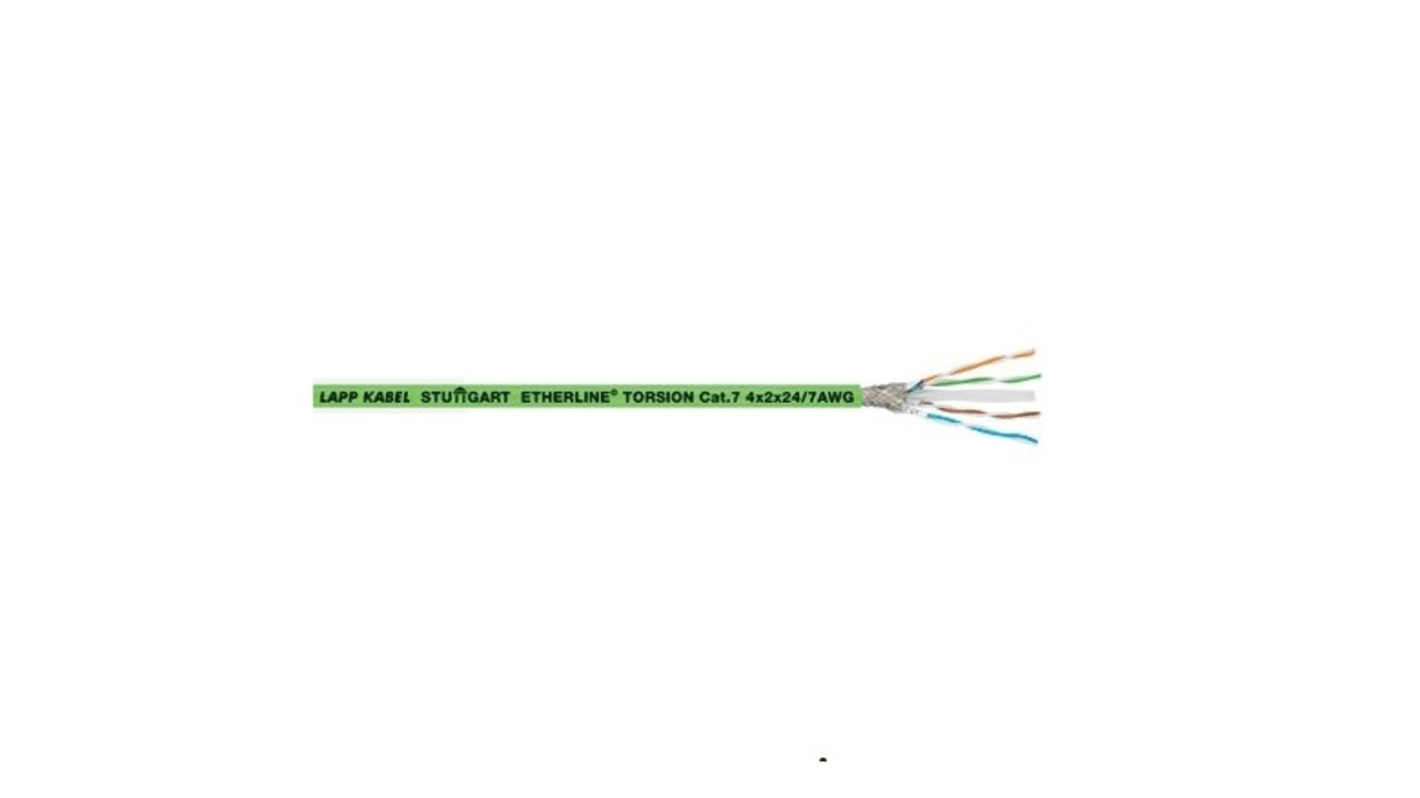 Lapp Cat7 Ethernet Cable, S/FTP, Green Polyurethane Sheath, 100m, Flame Retardant, Halogen Free