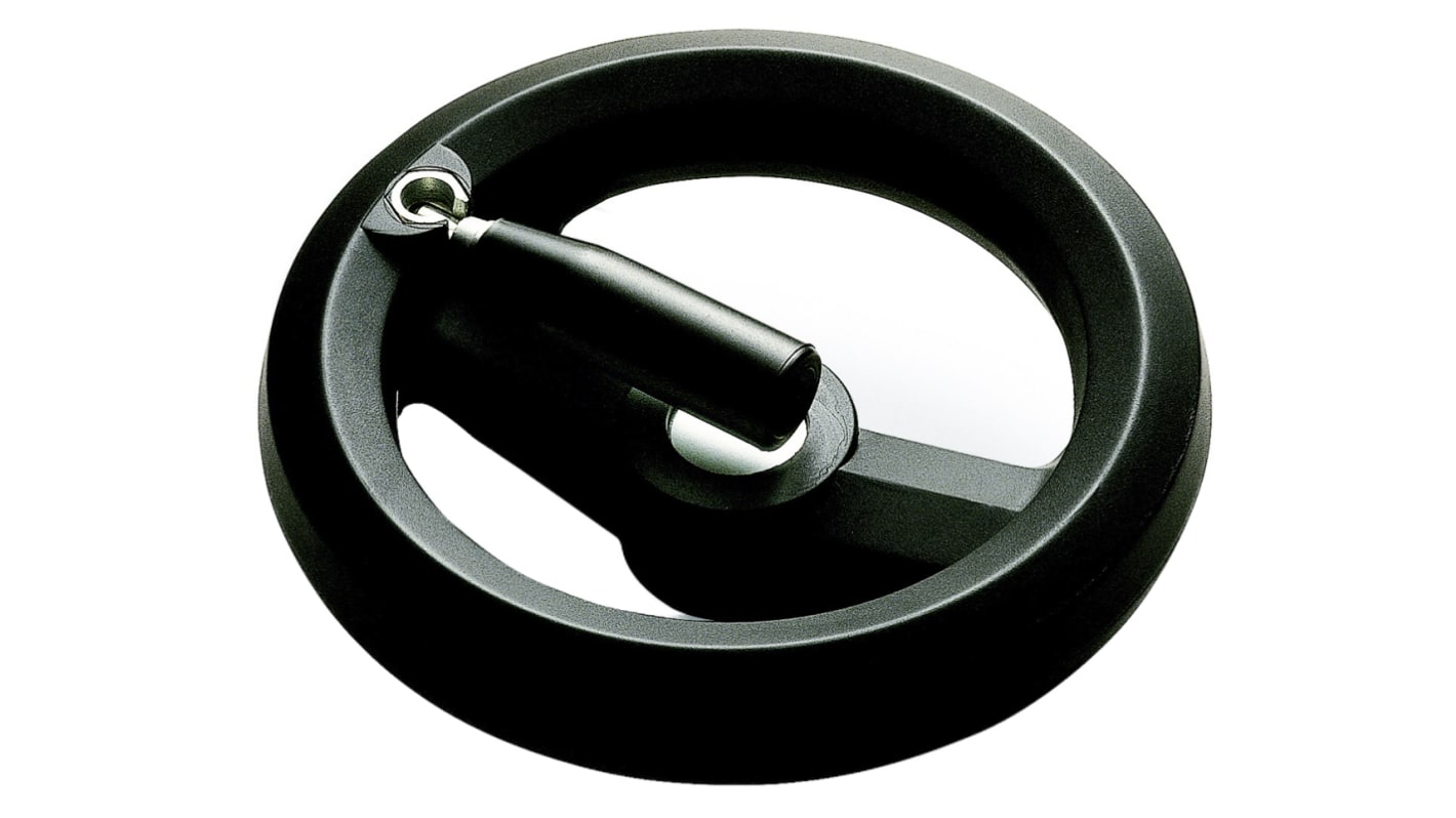 Volante de control RS PRO de Ø 100mm con empuñadura giratoria abatible, orificio de montaje Ø 10mm x 17mm