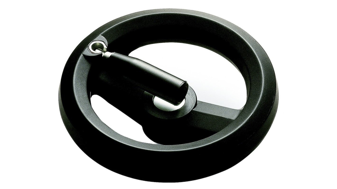 Volante de control RS PRO de Ø 200mm con empuñadura giratoria abatible, orificio de montaje Ø 16mm x 34mm