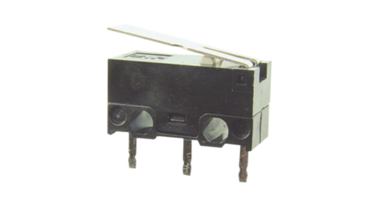 C & K Lever Snap Action Micro Switch, Through Hole Terminal, 100 mA @ 125 V ac, 100 mA @ 60 V dc, SP-CO