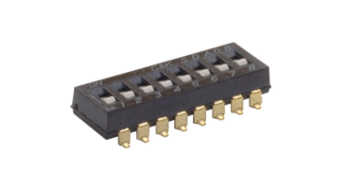 C & K DIP-Schalter bündiger Gleiter 2-stellig, 1-poliger Ein/Ausschalter, Kupferkontakte 25 mA @ 24 V dc, bis +85°C