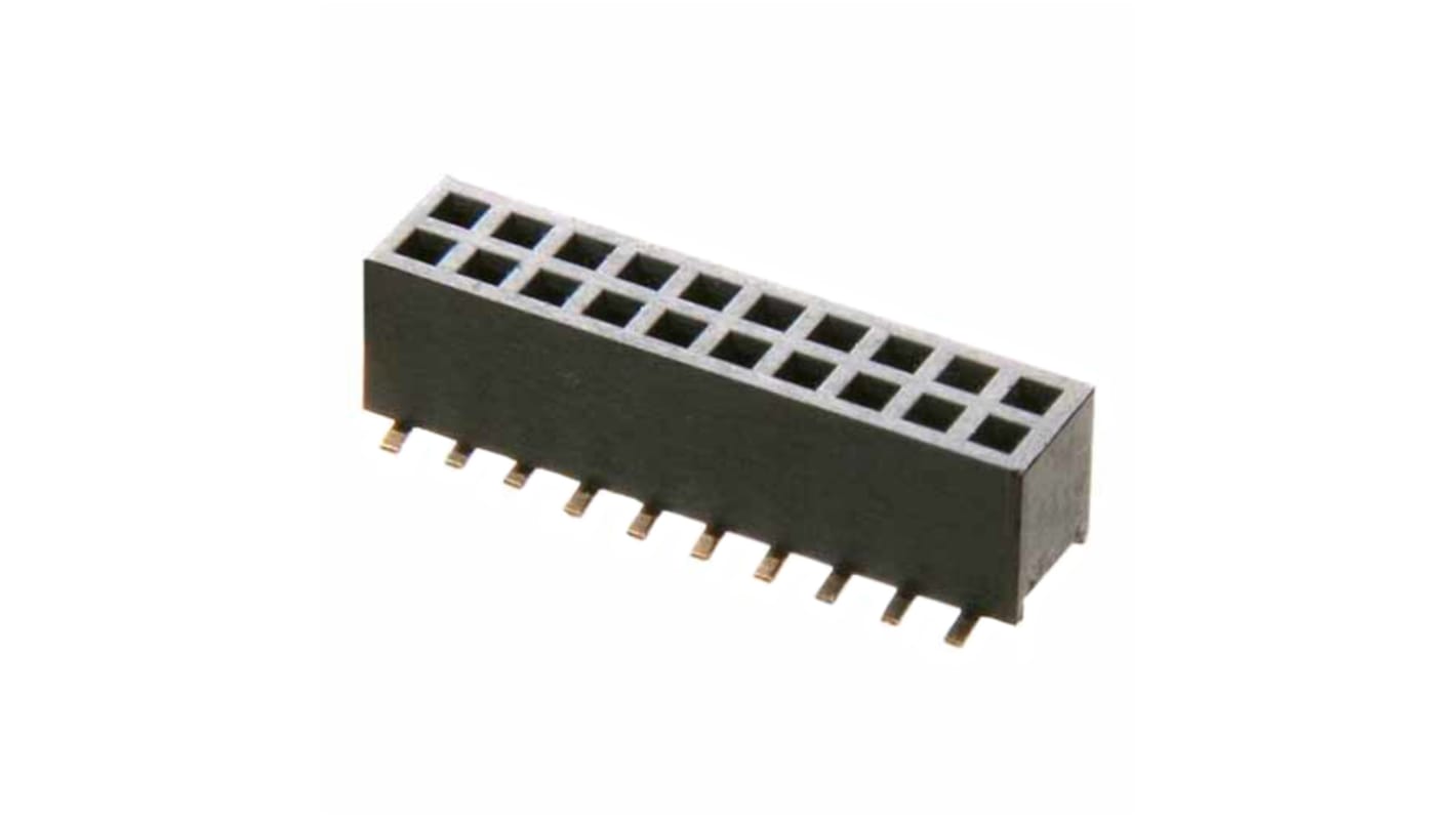 Conector hembra para PCB HARWIN serie M50, de 10 vías en 2 filas, paso 1.27mm, 300 V , 500 V., 12A, Montaje