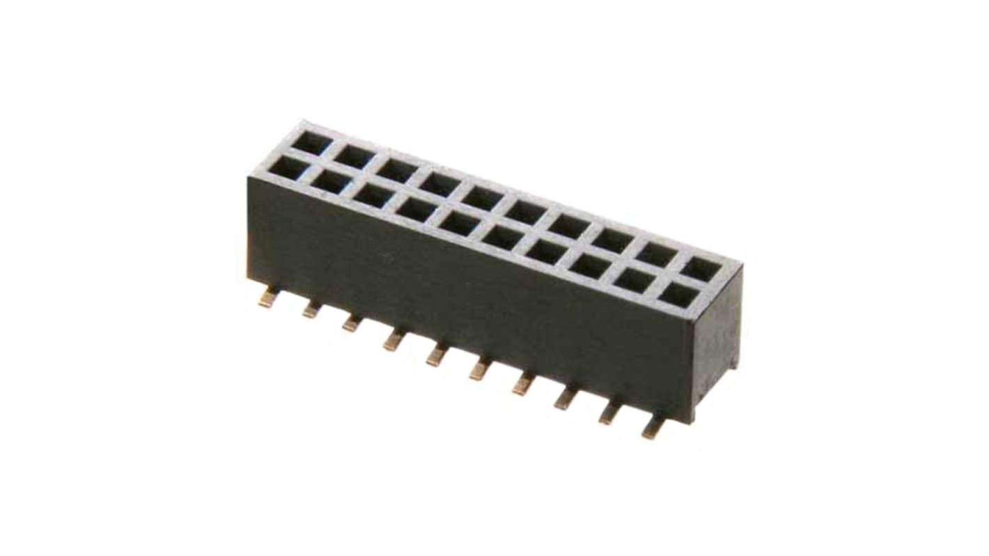 Conector hembra para PCB HARWIN serie M50, de 20 vías en 2 filas, paso 1.27mm, 300 V , 500 V., 12A, Montaje