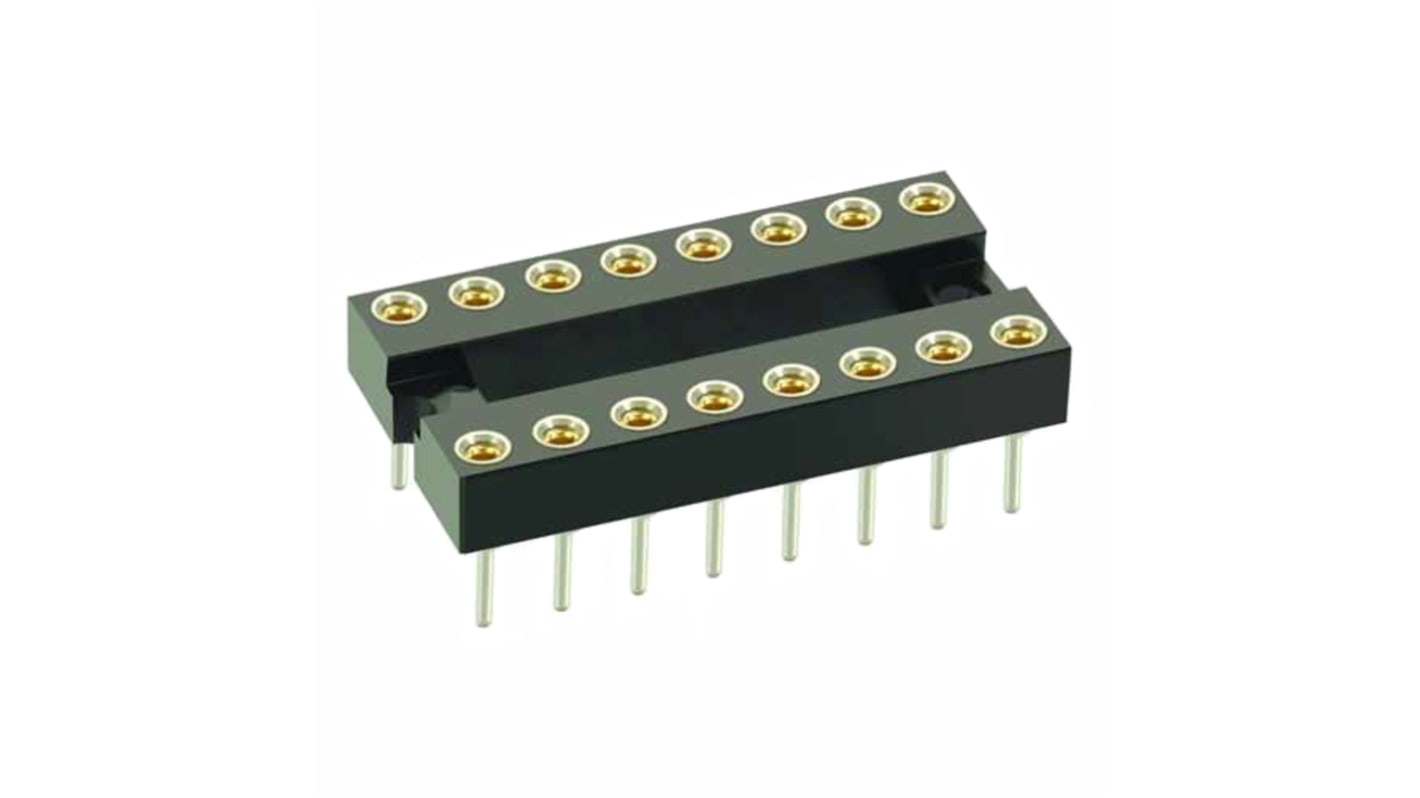 HARWIN, D2 2.54 mm, 7.62 mm Pitch Vertical 14 Way, Through Hole Standard Pin Open Frame IC Dip Socket, 1A