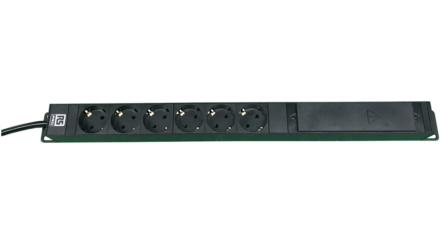RS PRO Type F - German Schuko 6 Gang Power Distribution Unit, 3m Cable, 16A, 250 V ac