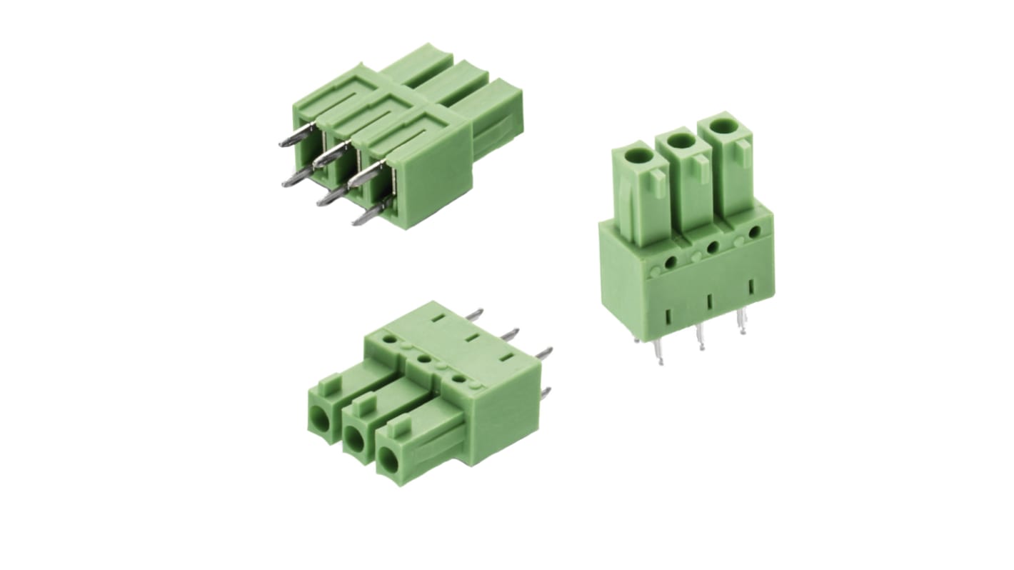 Borne para PCB Hembra Wurth Elektronik de 3 vías , paso 3.81mm, 8A, de color Verde, montaje Montaje en orificio