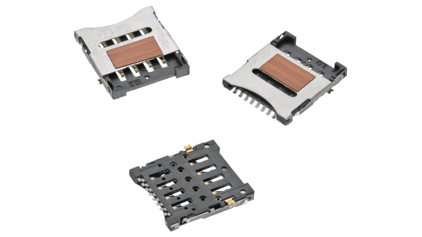 Conector para tarjeta de memoria Micro SIM Wurth Elektronik de 8 contactos, paso 1.27mm, 2 filas, montaje superficial