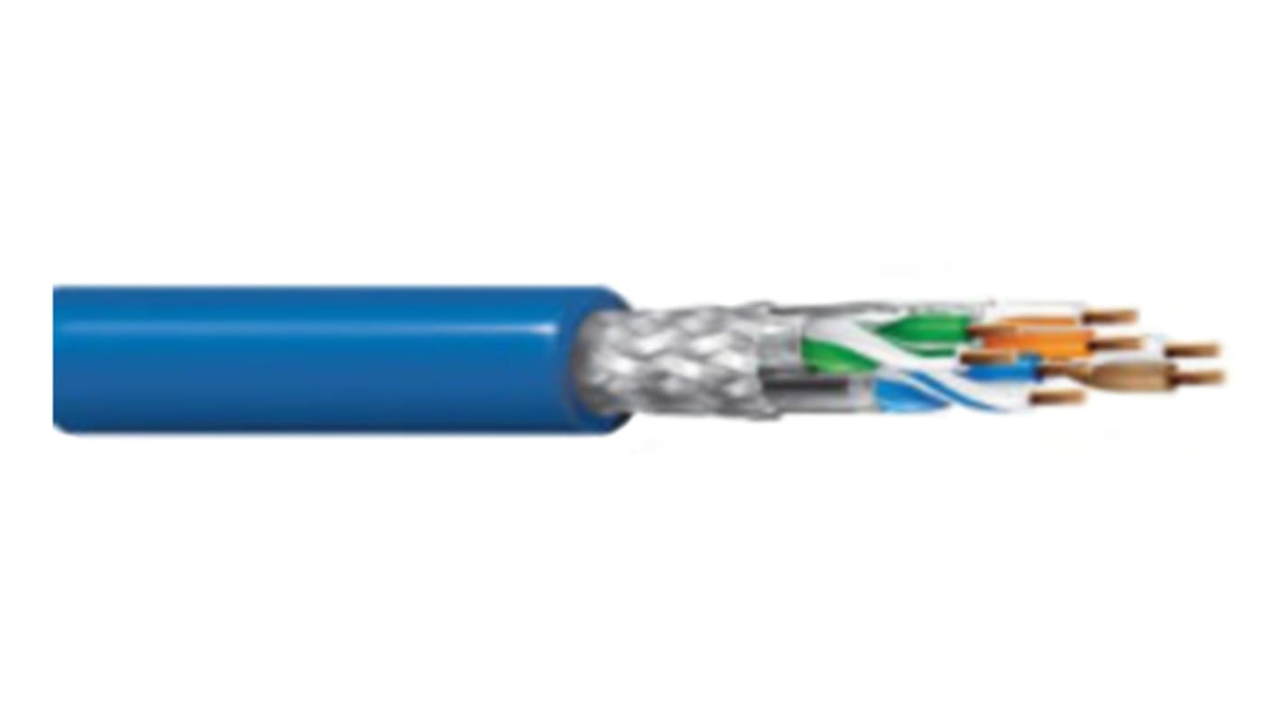 Cable Ethernet Cat6a U/UTP Belden de color Azul, long. 500m, funda de LSZH, Libre de halógenos y bajo nivel de humo