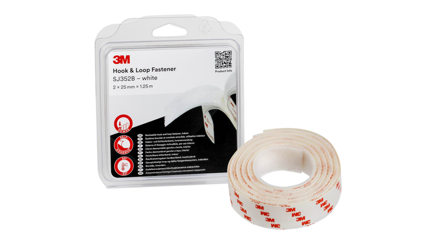 3M SJ352BP Burretape, 1.25m, Bredde: 25mm, Hvid