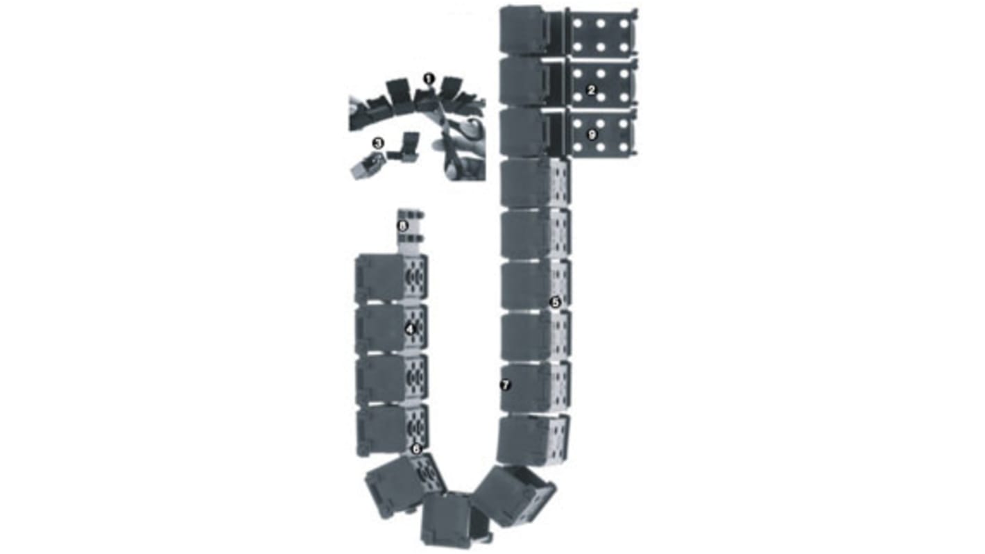 Igus E1.17 Black Cable Chain - Flexible Slot, W44 mm x D17mm, L1m, 28 mm Min. Bend Radius, Plastic