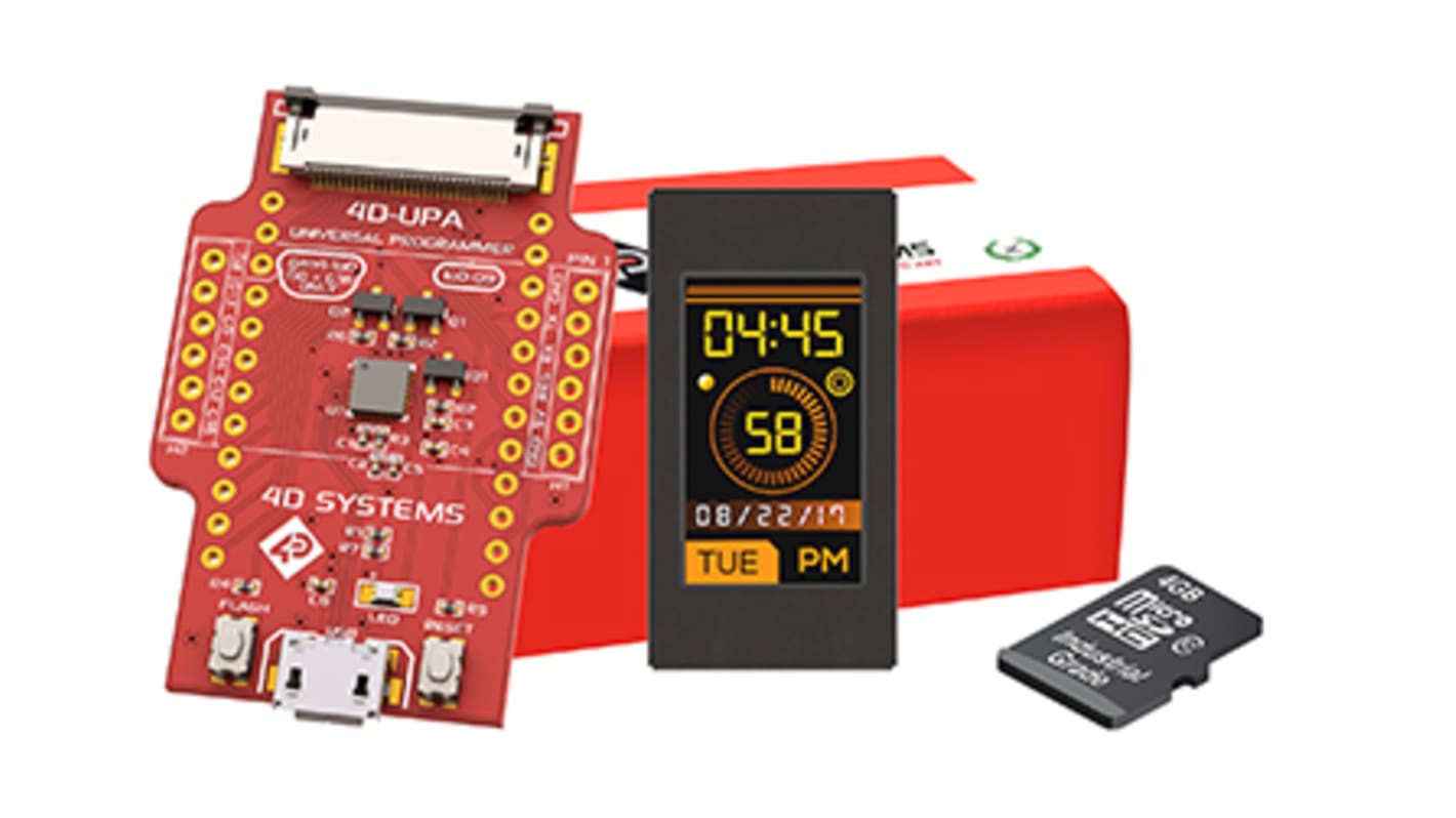 4D Systems Farb-LCD Starterkit 0.9Zoll 1-Wire, I2C, SPI, TTL, 80 x 160pixels, 20 x 12mm 5,5 V dc LED Lichtdurchlässig dc