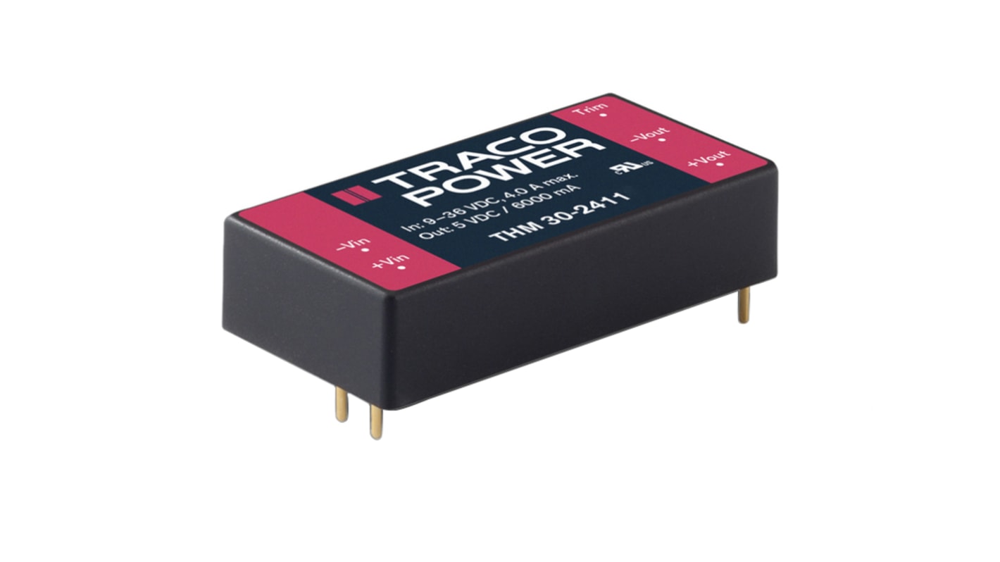 TRACOPOWER THM 30 DC-DC Converter, 12V dc/ 2.5A Output, 18 → 36 V dc Input, 30W, Through Hole, +80°C Max Temp