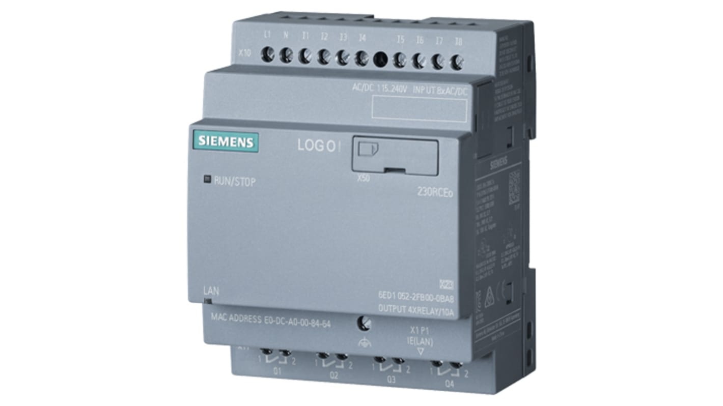 Siemens LOGO! Series Logic Module for Use with LOGO! 8.2, 115 V ac/dc, 230 V ac/dc Supply, Relay Output, 8-Input,