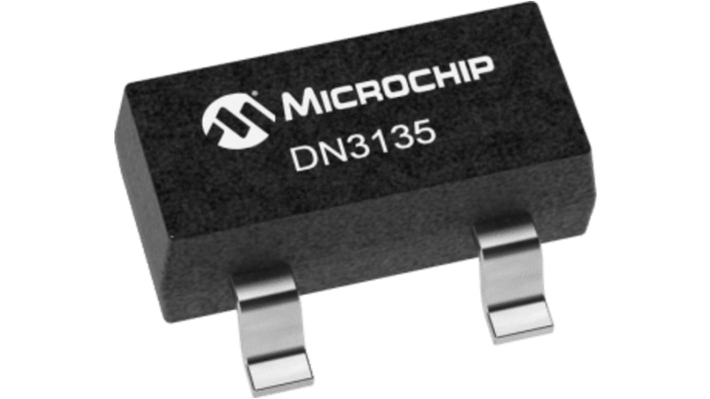 MOSFET, 1 elem/chip, 72 mA, 350 V, Kiürítéses, 3-tüskés, SOT-23 DN3135 Egyszeres