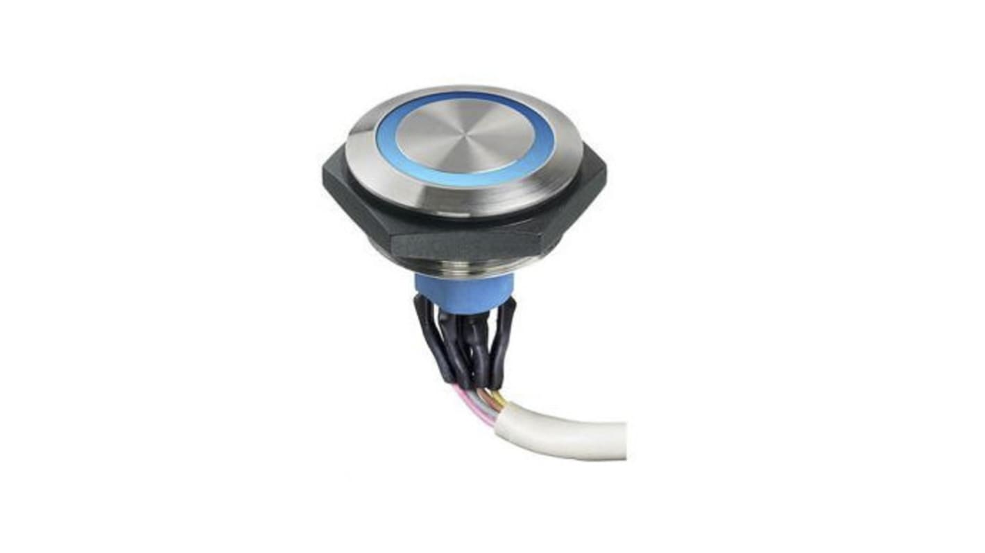 APEM Illuminated Vandal Proof Push Button Switch, Momentary, Panel Mount, 30.2mm Cutout, SPST, Blue LED, 30V dc, IP67