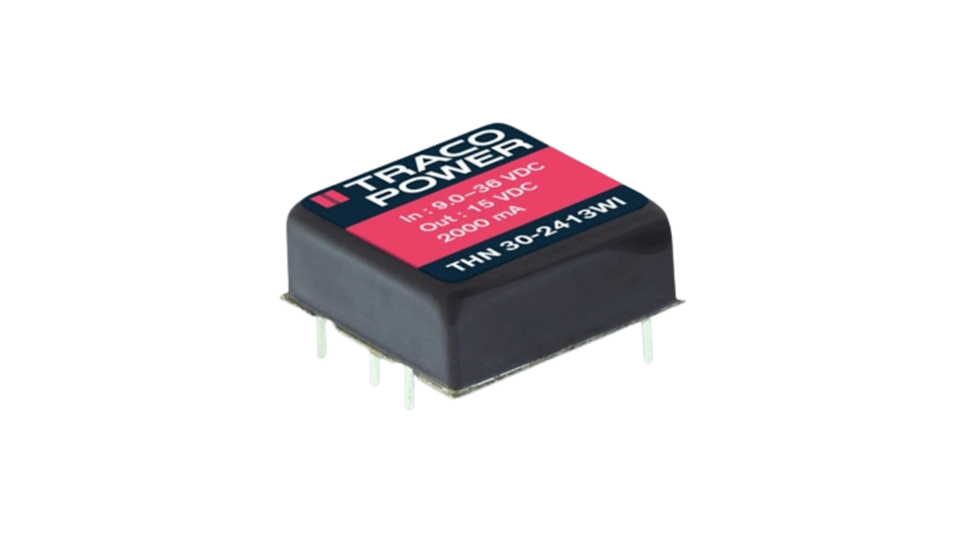 TRACOPOWER THN 30WI DC-DC Converter, 15V dc/ 2A Output, 9 → 36 V dc Input, 30W, Through Hole, +85°C Max Temp