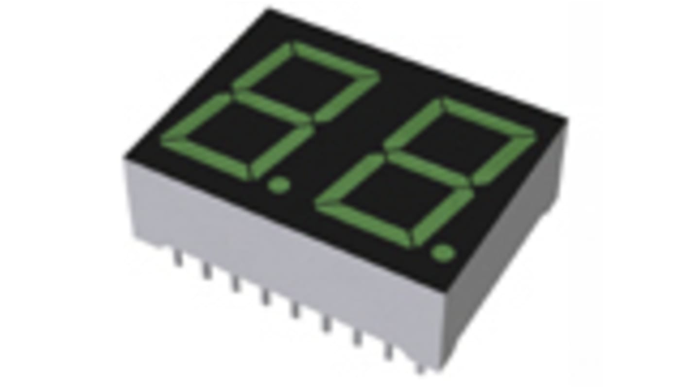 ROHM LED-es kijelző 2 karakteres, LED, Anód, Zöld, 100 mcd, 14.3mm karaktermagasság 572 nm