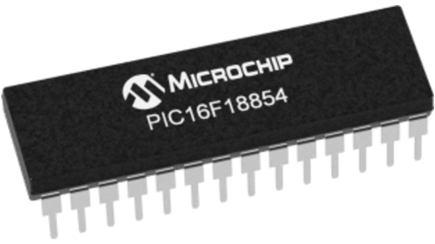 Microcontrolador Microchip PIC16F18854-I/SP, núcleo PIC de 16bit, RAM 512 Kb, 32MHZ, SPDIP de 28 pines