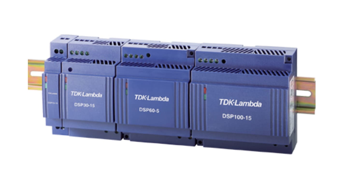 TDK-Lambda DIN-sín tápellátás, BE: 90 → 264 V ac / 120 →370V dc, 1 kimenet, 5V dc, 3A, 30W