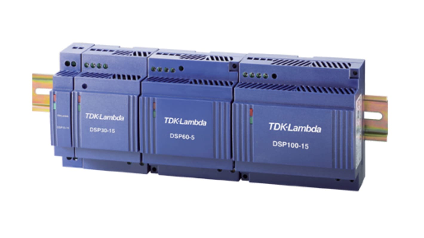 TDK-Lambda DIN-sín tápellátás, BE: 90 → 264 V ac / 120 →370V dc, 1 kimenet, 5V dc, 7A, 60W