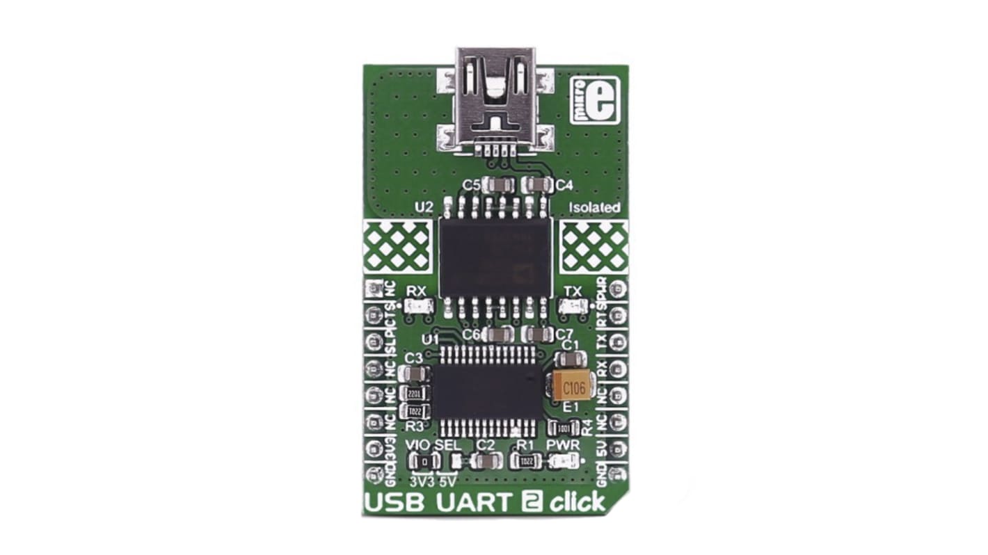 Komunikační a bezdrátový vývojový nástroj, pro GPIO, UART, USB, USB UART 2 Click, MikroElektronika