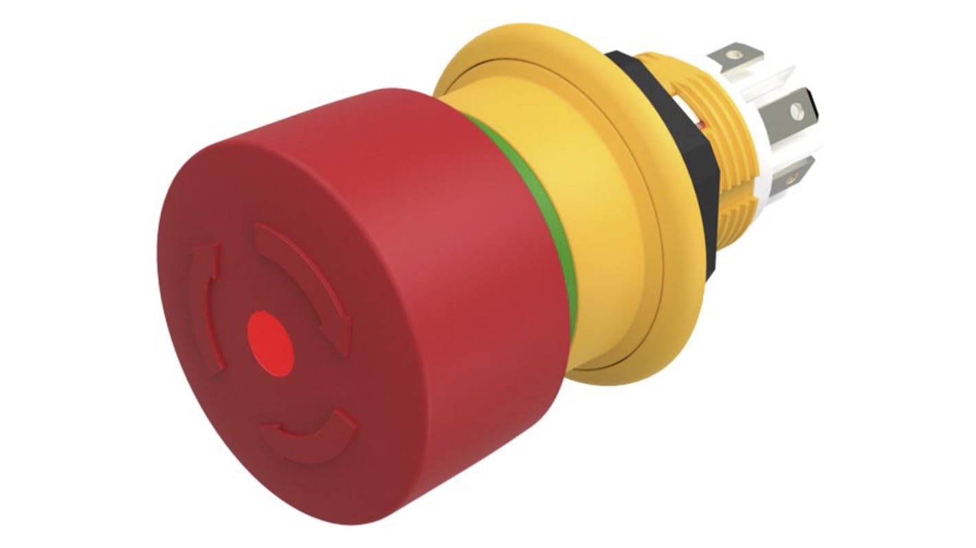 EAO 61 Compact Series Twist Release Illuminated Emergency Stop Push Button, Panel Mount, 16mm Cutout, 1NC, IP67, IP69K