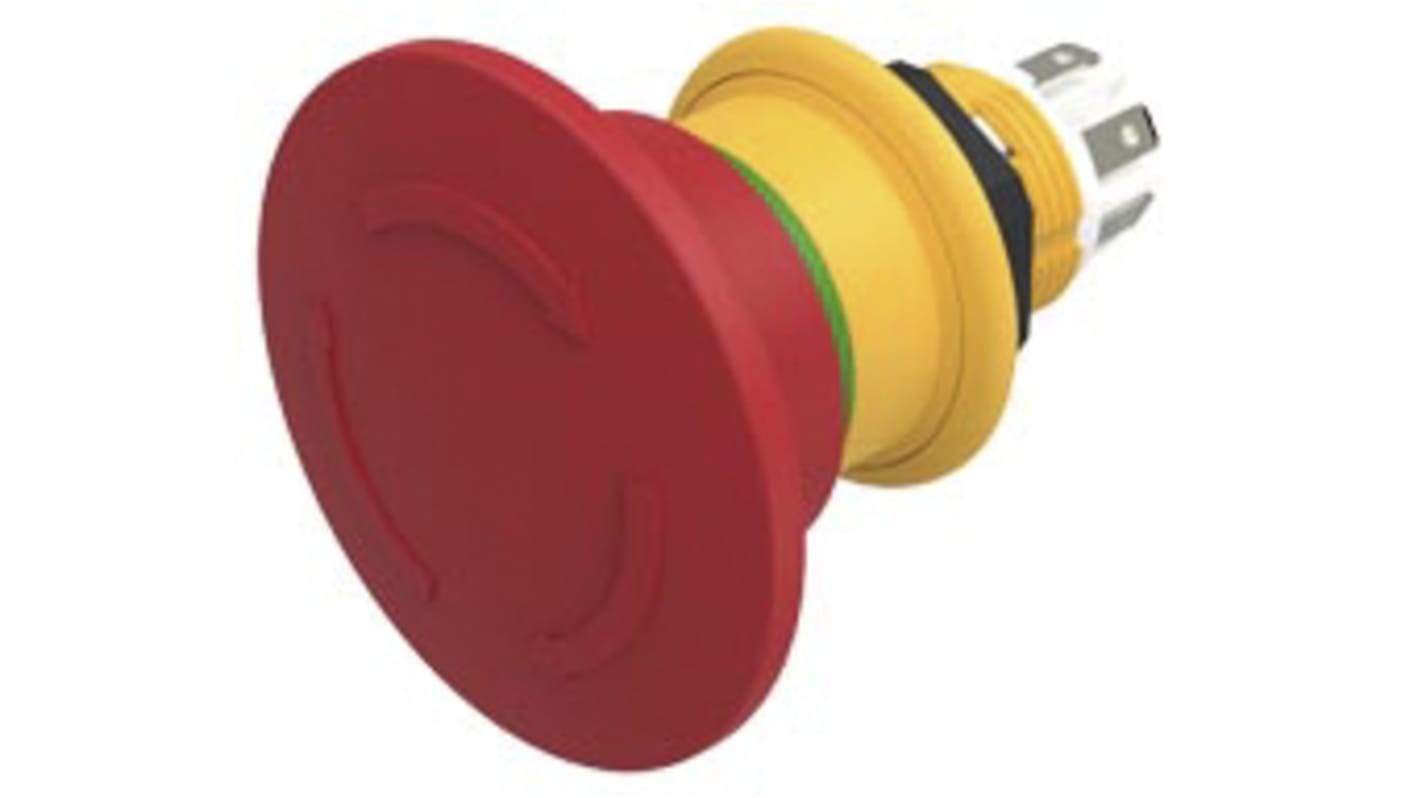 EAO 61 Compact Series Twist Release Emergency Stop Push Button, Panel Mount, 16mm Cutout, 1NC, IP67, IP69K