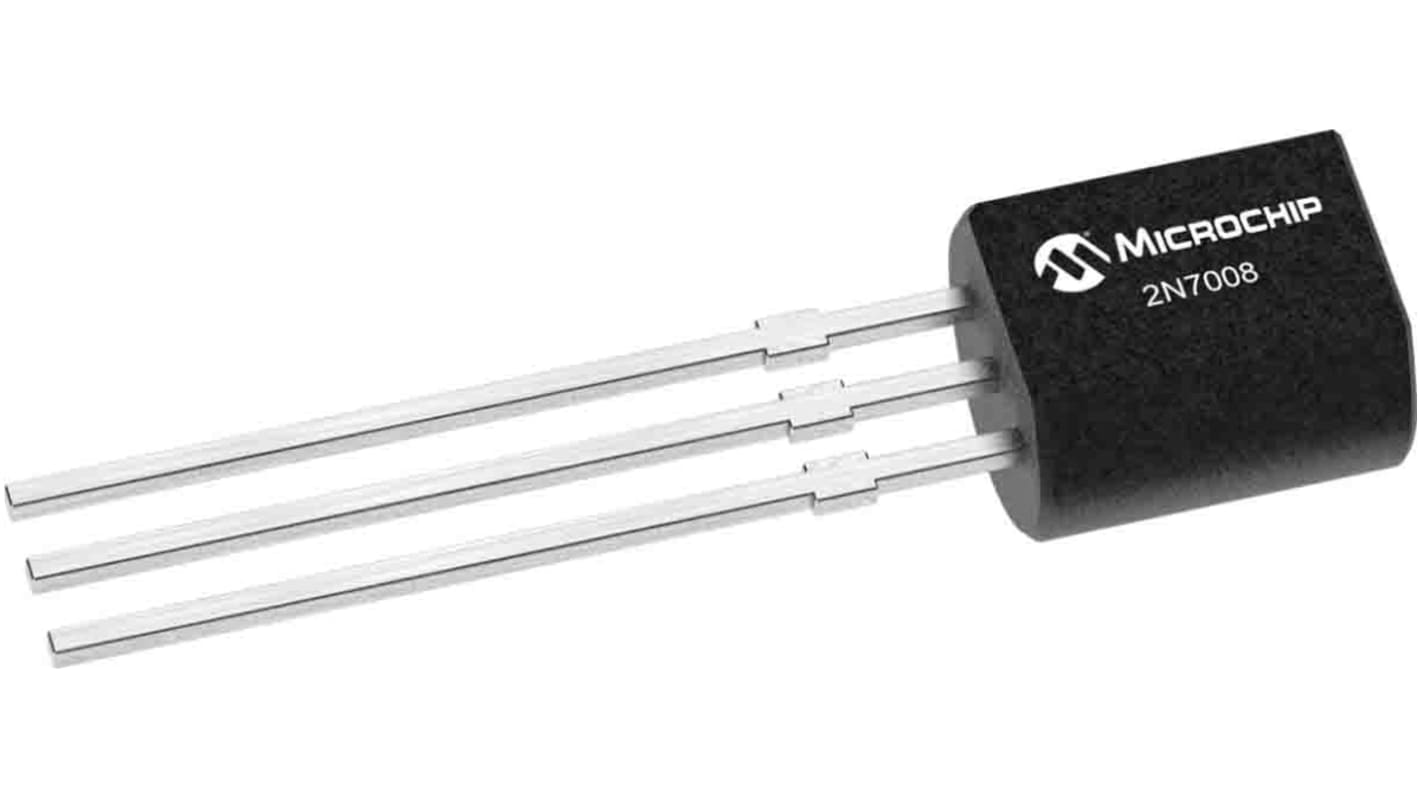 MOSFET tranzisztor, 1 elem/chip, 230 mA, 60 V, 3-tüskés, TO-92 2N7008 Szilikon