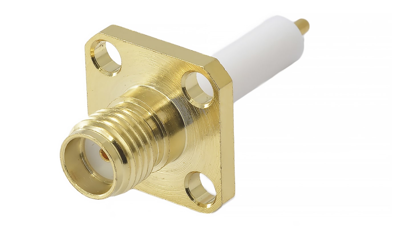 RS PRO Female, Male Flange Mount SMA Connector, 50Ω, Solder Termination, Straight Body