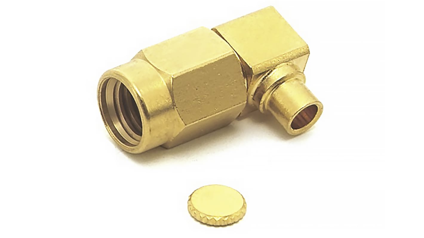 RS PRO, Plug Cable Mount SSMA Connector, 50Ω, Solder Termination, Right Angle Body