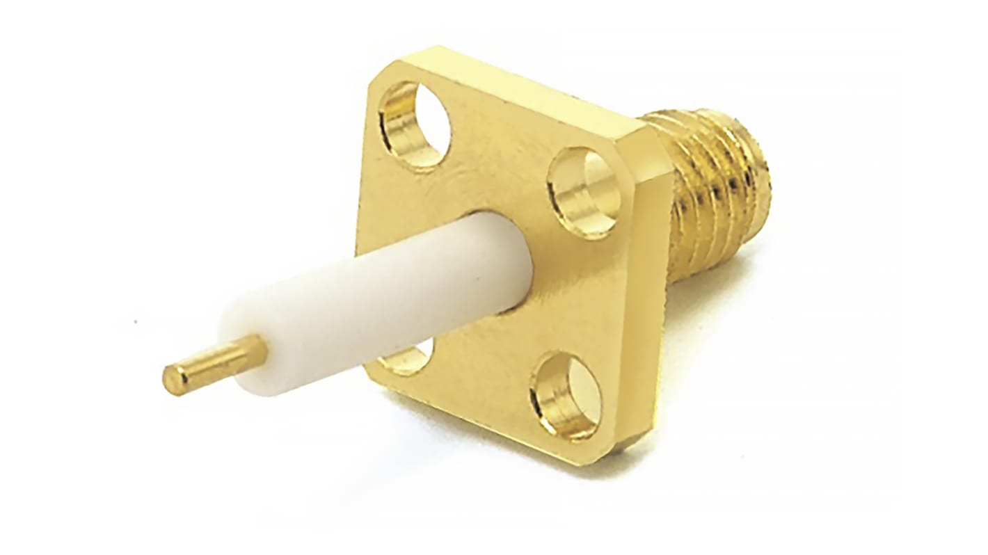 RS PRO Female, Male Flange Mount SSMA Connector, 50Ω, Solder Termination, Straight Body