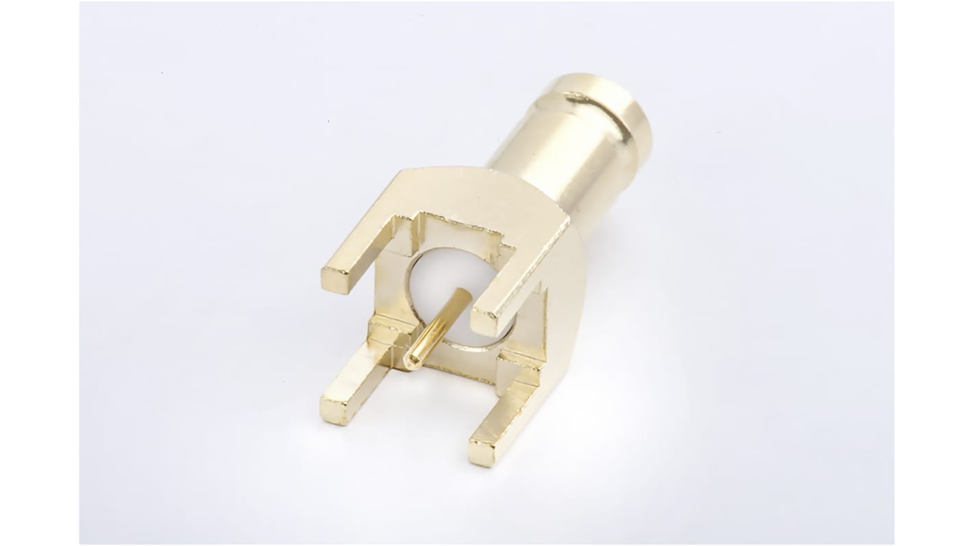 Conector coaxial RS PRO, Hembra, Macho, Recta, Impedancia 75Ω, Montaje en PCB, Terminación de Soldador, 6GHz, Oro