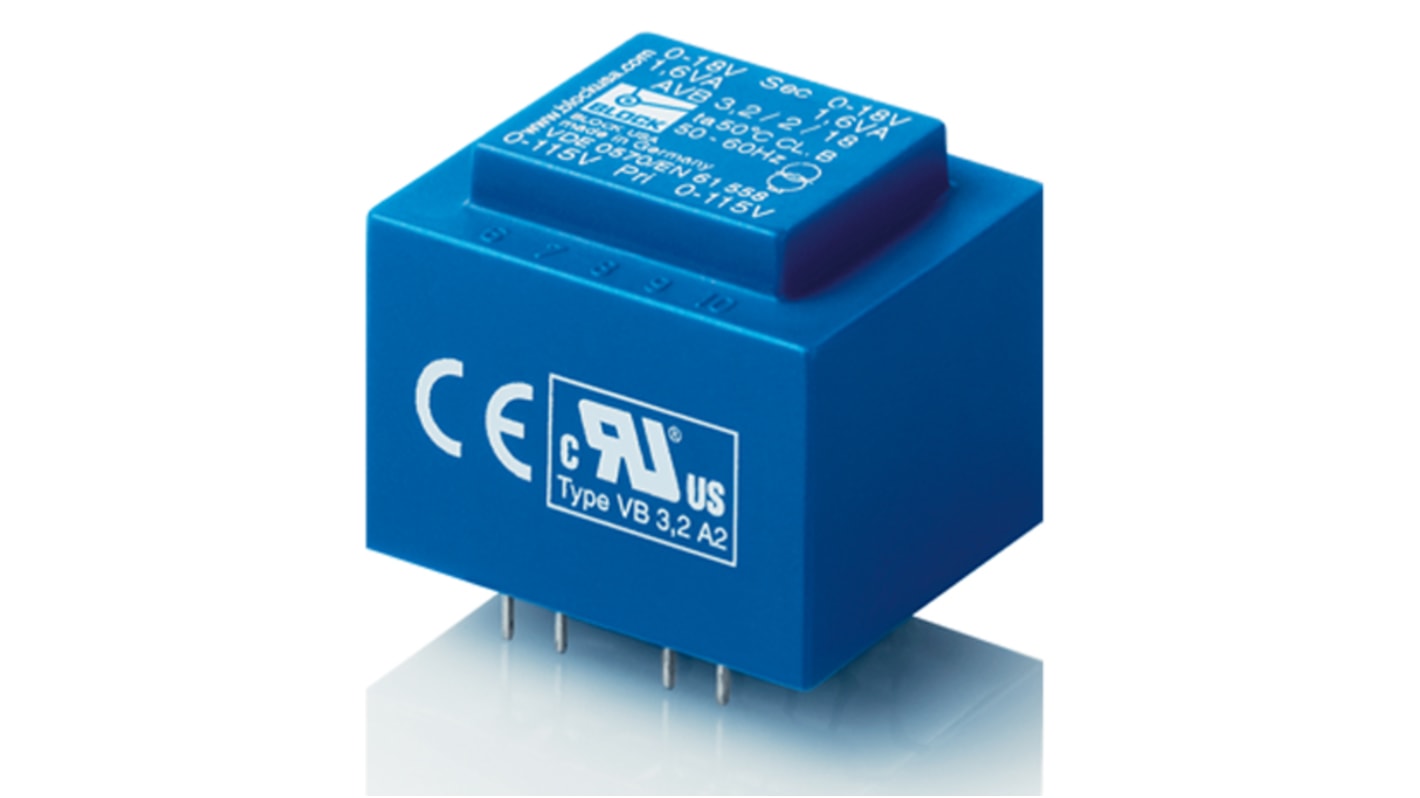 Block 12V ac 2 Output Through Hole PCB Transformer, 3.2VA