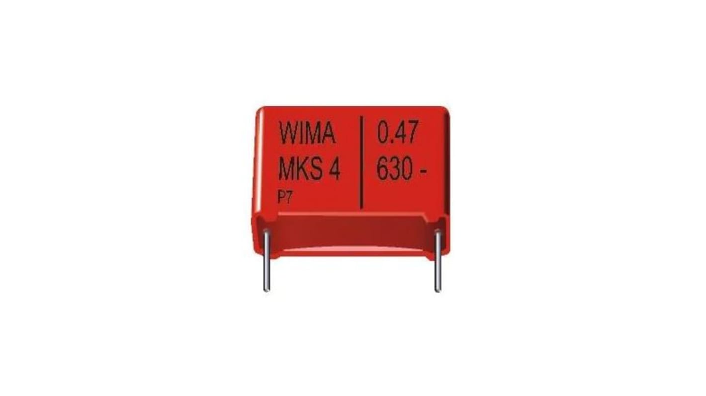 WIMA MKS4 Polyester Film Capacitor, 40 V ac, 63 V dc, ±10%, 470nF, Through Hole