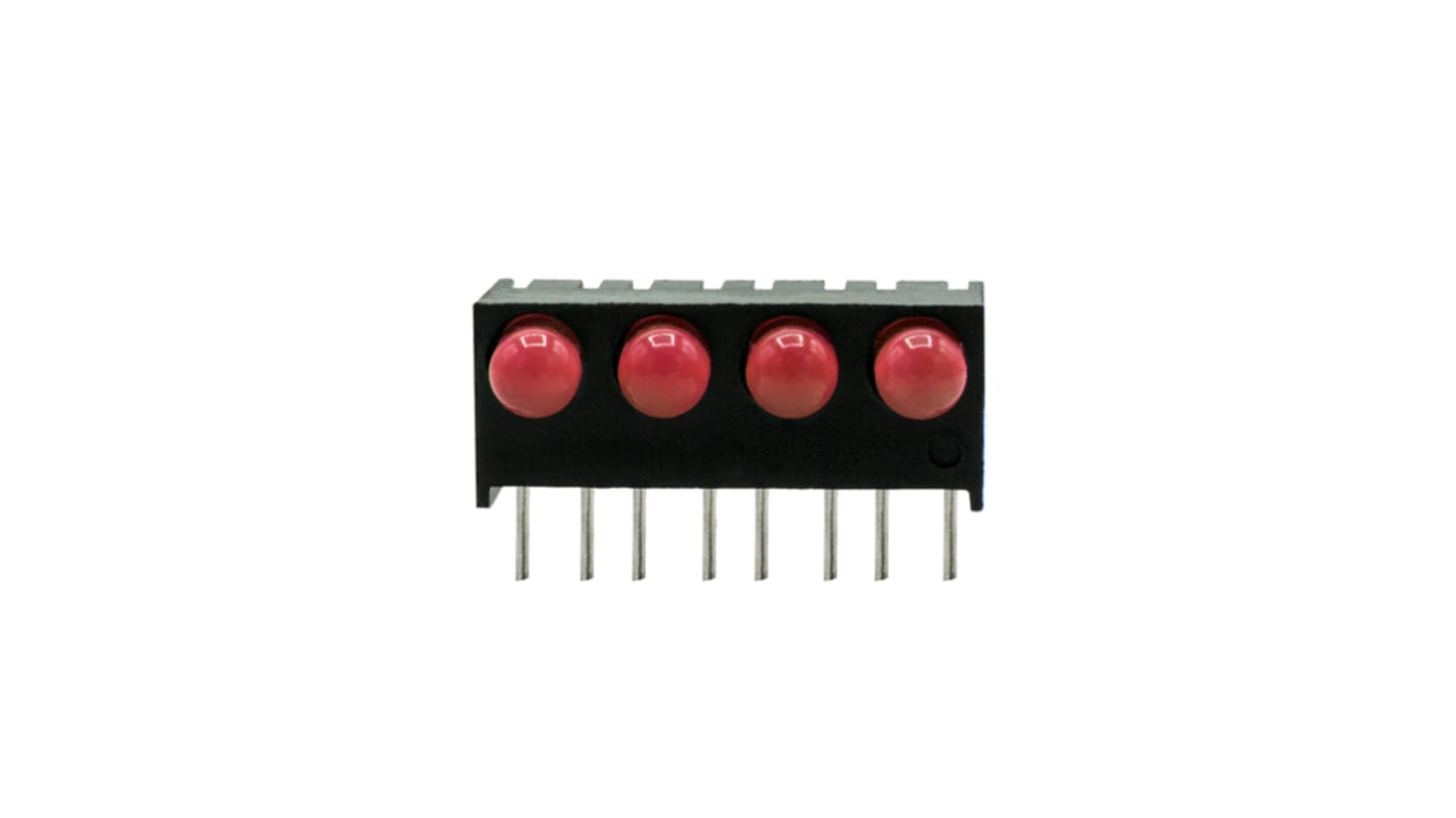 Indicatore LED per PCB Rosso Dialight, 50 °, 4 LEDs, Right-angle, 2,2 V, Montaggio con foro passante