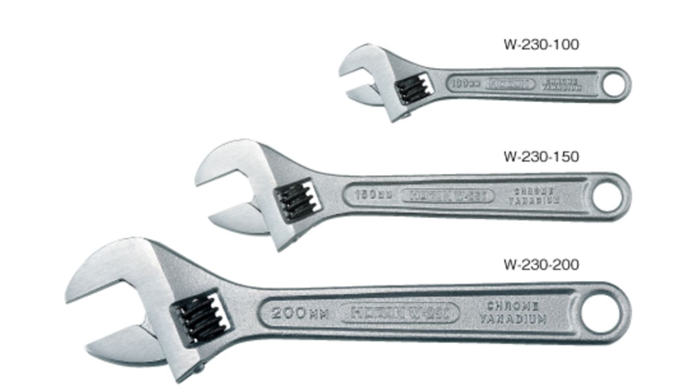 Hozan Adjustable Spanner, 20mm Jaw Capacity, Metal Handle