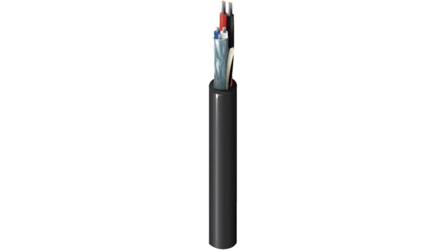 Cable de datos apantallado Belden 1502R de 2 conductores, 1 par, 18 AWG, 22 AWG, long. 152m, Ø ext. 6.35mm, funda de