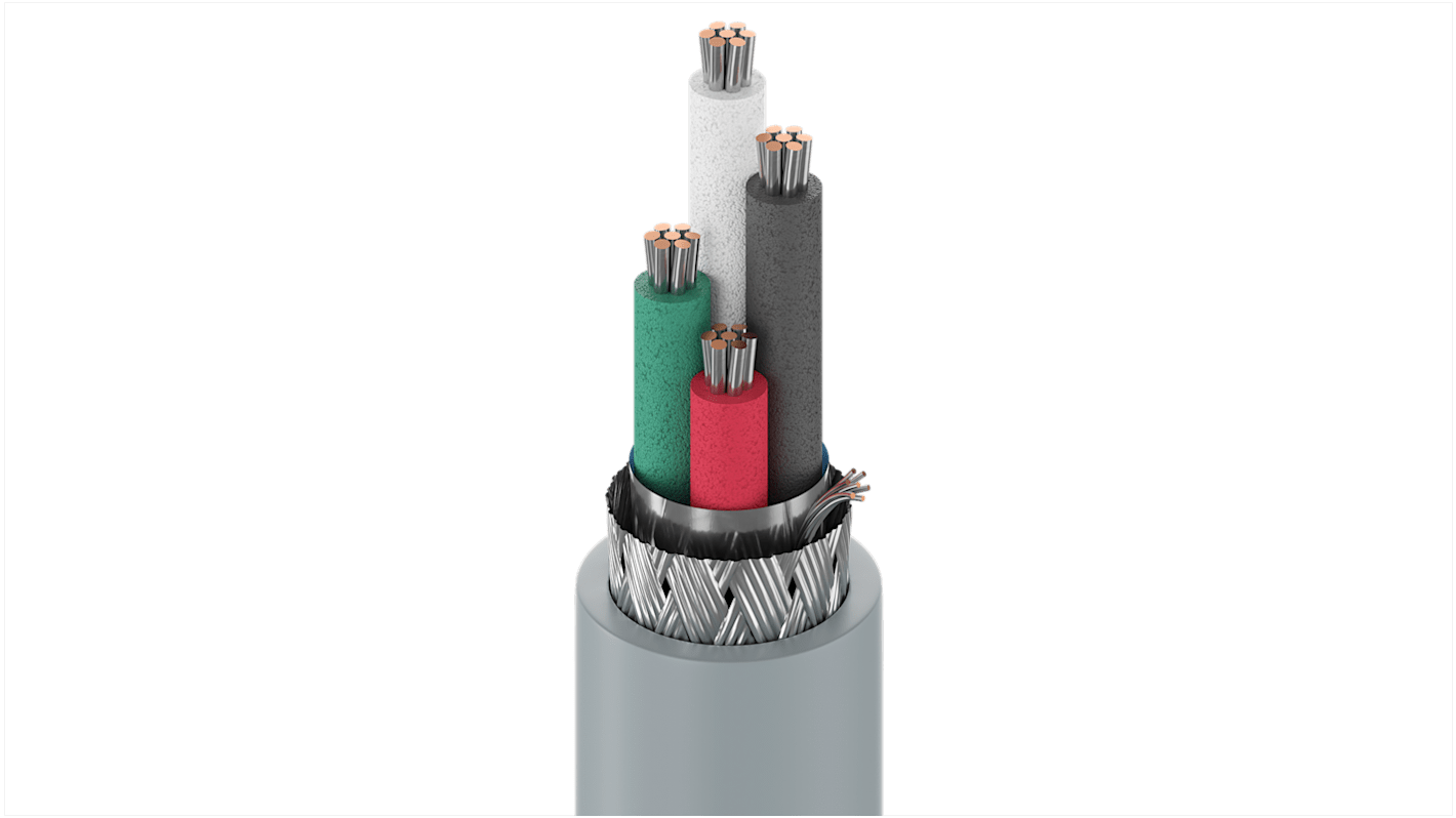 Cable de datos apantallado RS-232, RS-422 Belden 9927 de 4 conductores, 0,25 mm², 24 AWG, long. 305m, Ø ext. 5.31mm,