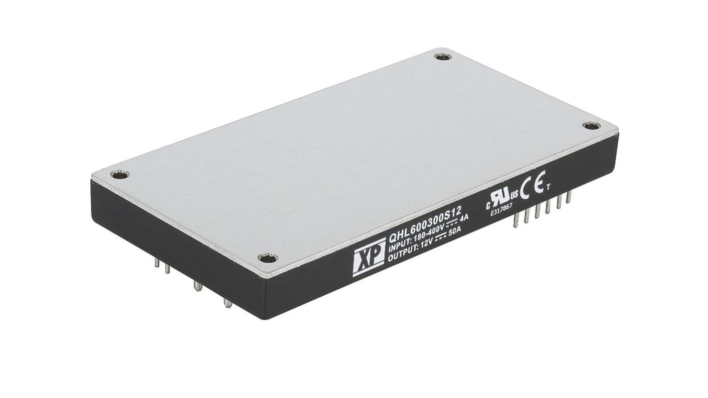 XP Power QHL600 DC-DC Converter, 12V dc/ 50A Output, 180 → 425 V dc Input, 600W, Through Hole, +100°C Max Temp