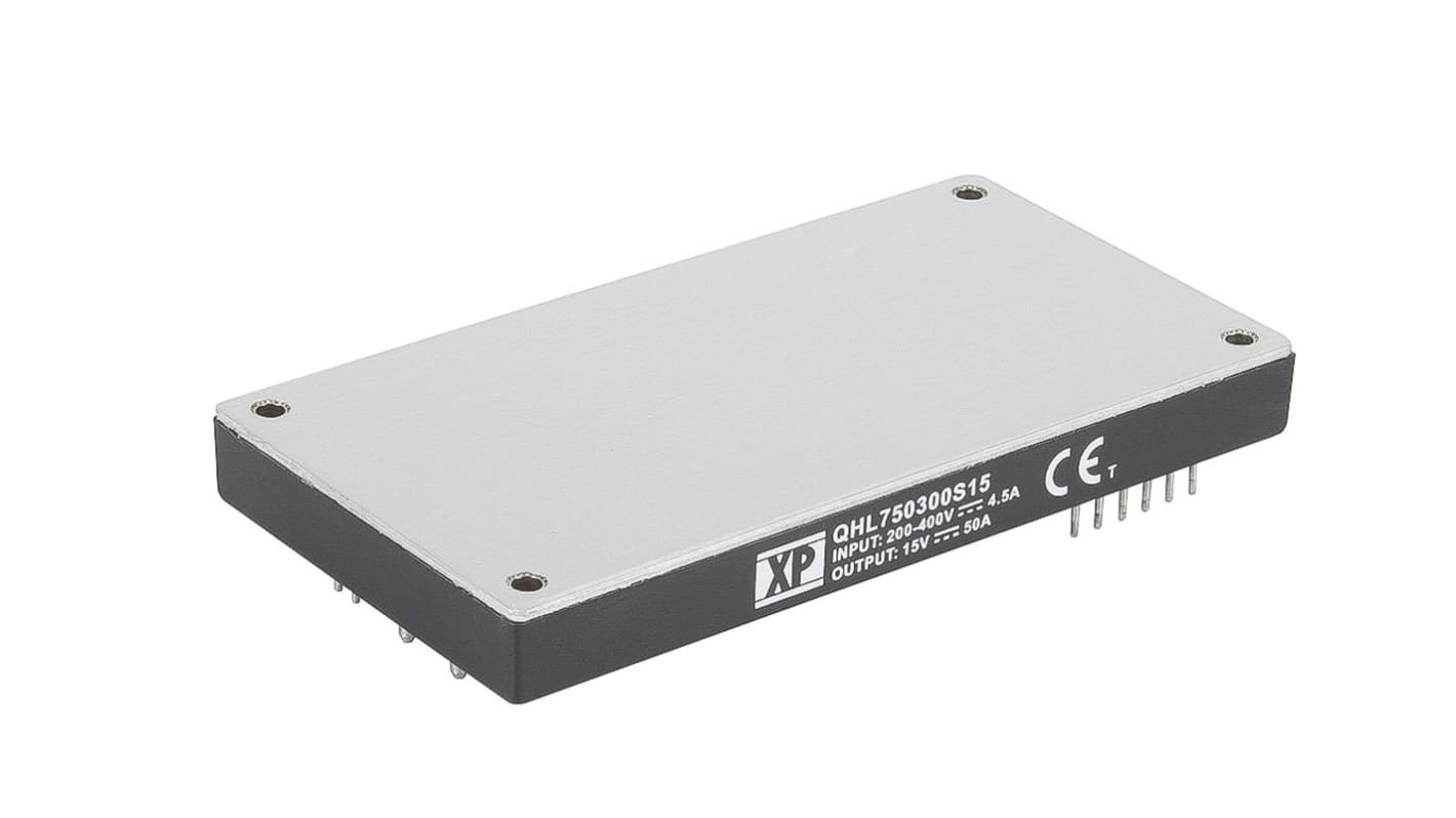 XP Power QHL750 DC-DC Converter, 15V dc/ 50A Output, 200 → 425 V dc Input, 750W, Through Hole, +85°C Max Temp