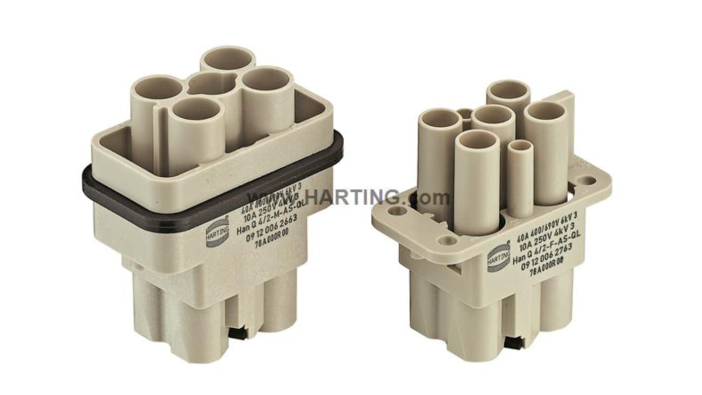 HARTING Heavy Duty Power Connector Insert, 40A, Female, Han Q Series, 6 Contacts