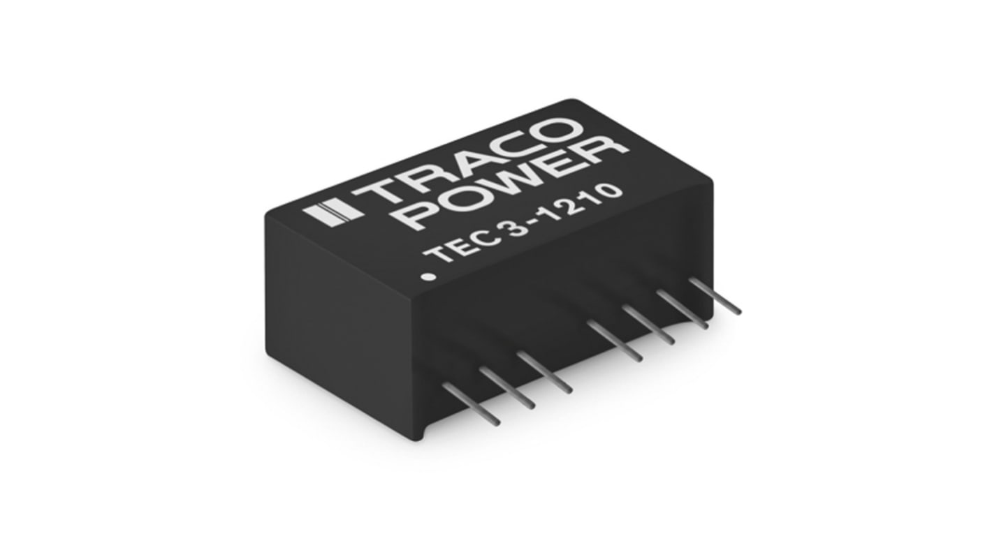 TRACOPOWER TEC 3 DC-DC Converter, 9V dc/ 333mA Output, 4.5 → 13.2 V dc Input, 3W, Through Hole, +90°C Max Temp