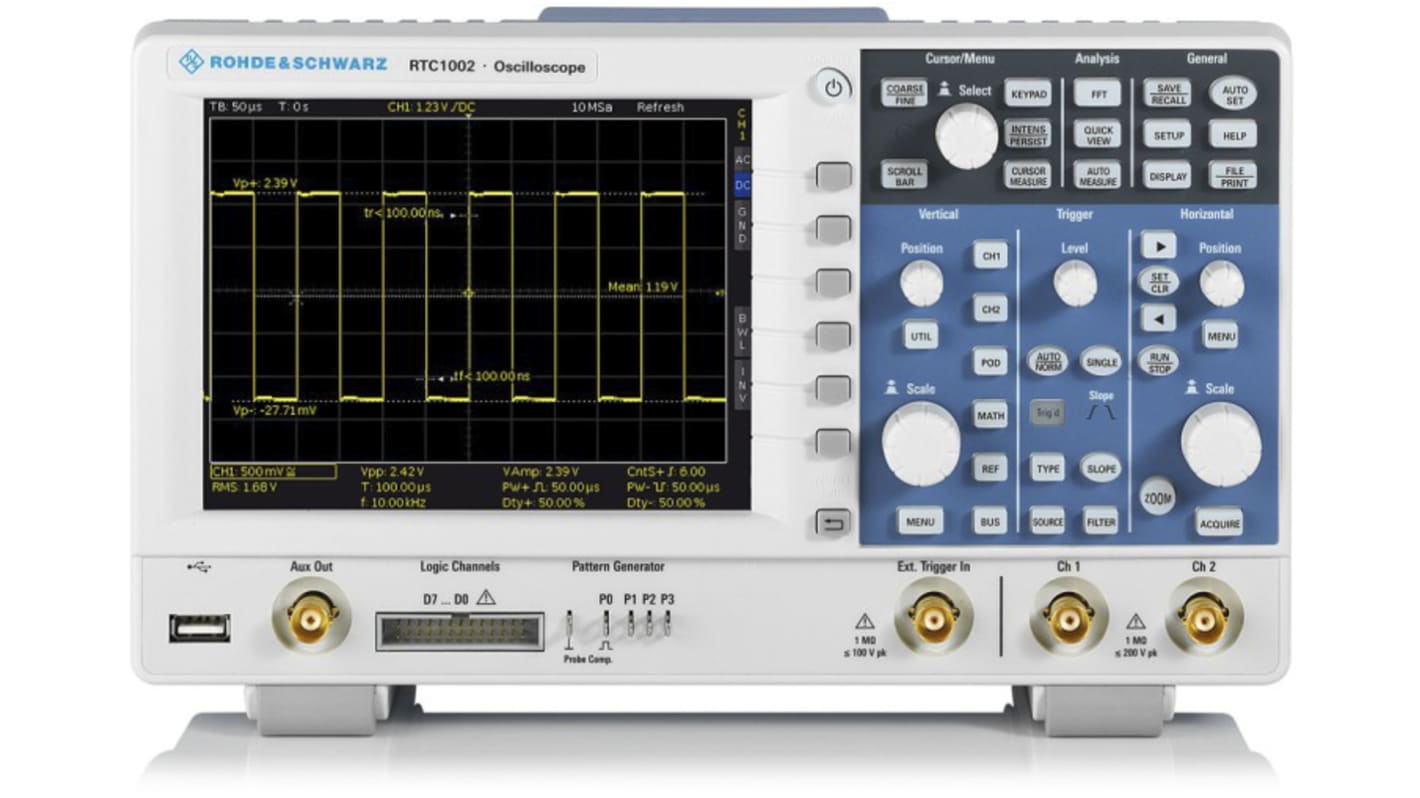 Rohde & Schwarz RTC1002 Tisch Oszilloskop 2-Kanal Analog 200MHz, ISO-kalibriert CAN, IIC, LIN, RS232, RS422, RS485,