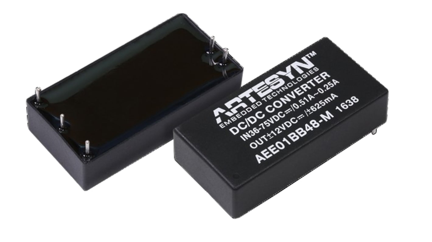 Artesyn AEE15W-M DC-DC Converter, 15V dc/ 1A Output, 36 → 75 V dc Input, 15W, Through Hole, +80°C Max Temp -40°C