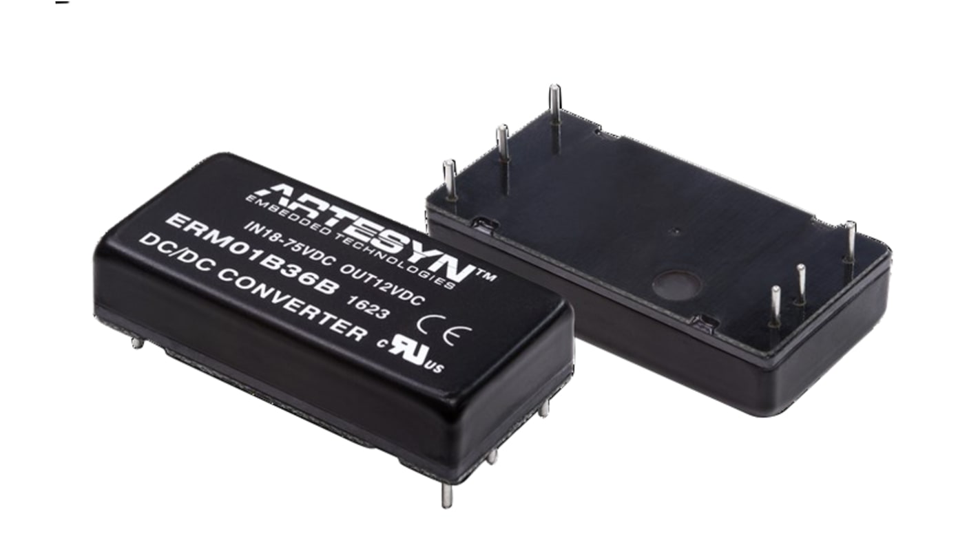 Artesyn ERM DC-DC Converter, 12V dc/ 1.67A Output, 18 → 75 V dc Input, 20W, Through Hole, +85°C Max Temp -40°C
