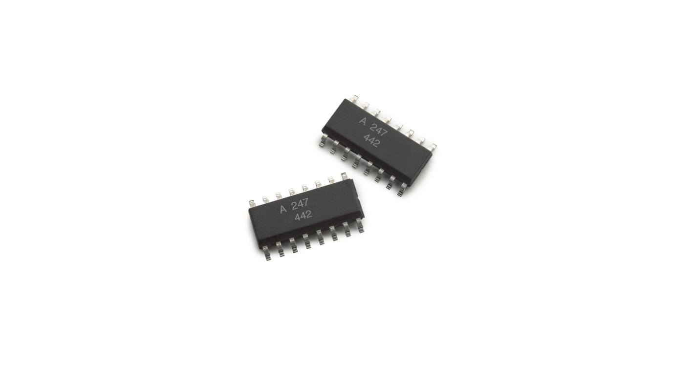 Broadcom, ACPL-247-560E DC Input Transistor Output Quad Optocoupler, Surface Mount, 16-Pin SO