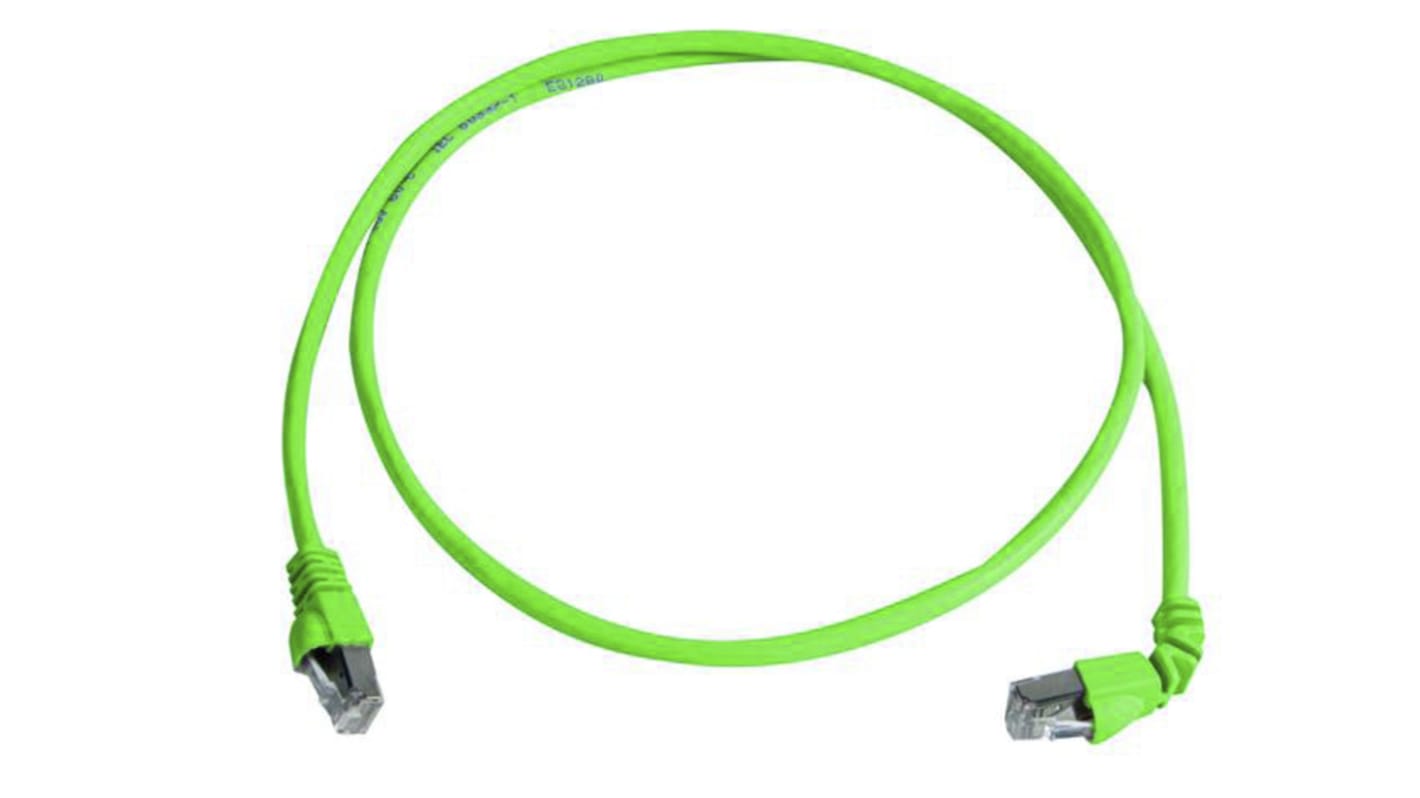 Telegartner Cat6a Right Angle Male RJ45 to Male RJ45 Ethernet Cable, S/FTP, Green LSZH Sheath, 0.5m