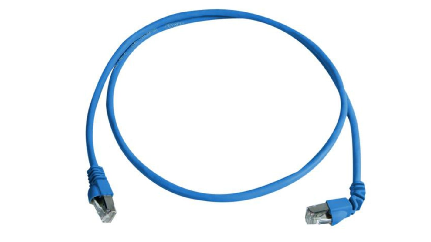 Telegartner Cat6a Right Angle Male RJ45 to Male RJ45 Ethernet Cable, S/FTP, Blue LSZH Sheath, 1m